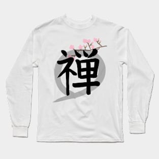 Zen in Kanji with Flower Long Sleeve T-Shirt